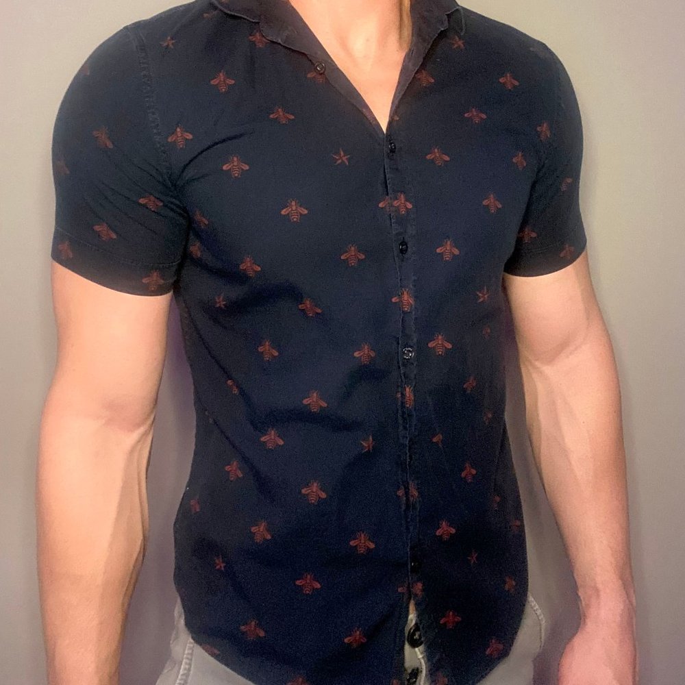 Gucci Men's Blue Bee Star Cotton Duke Shirt